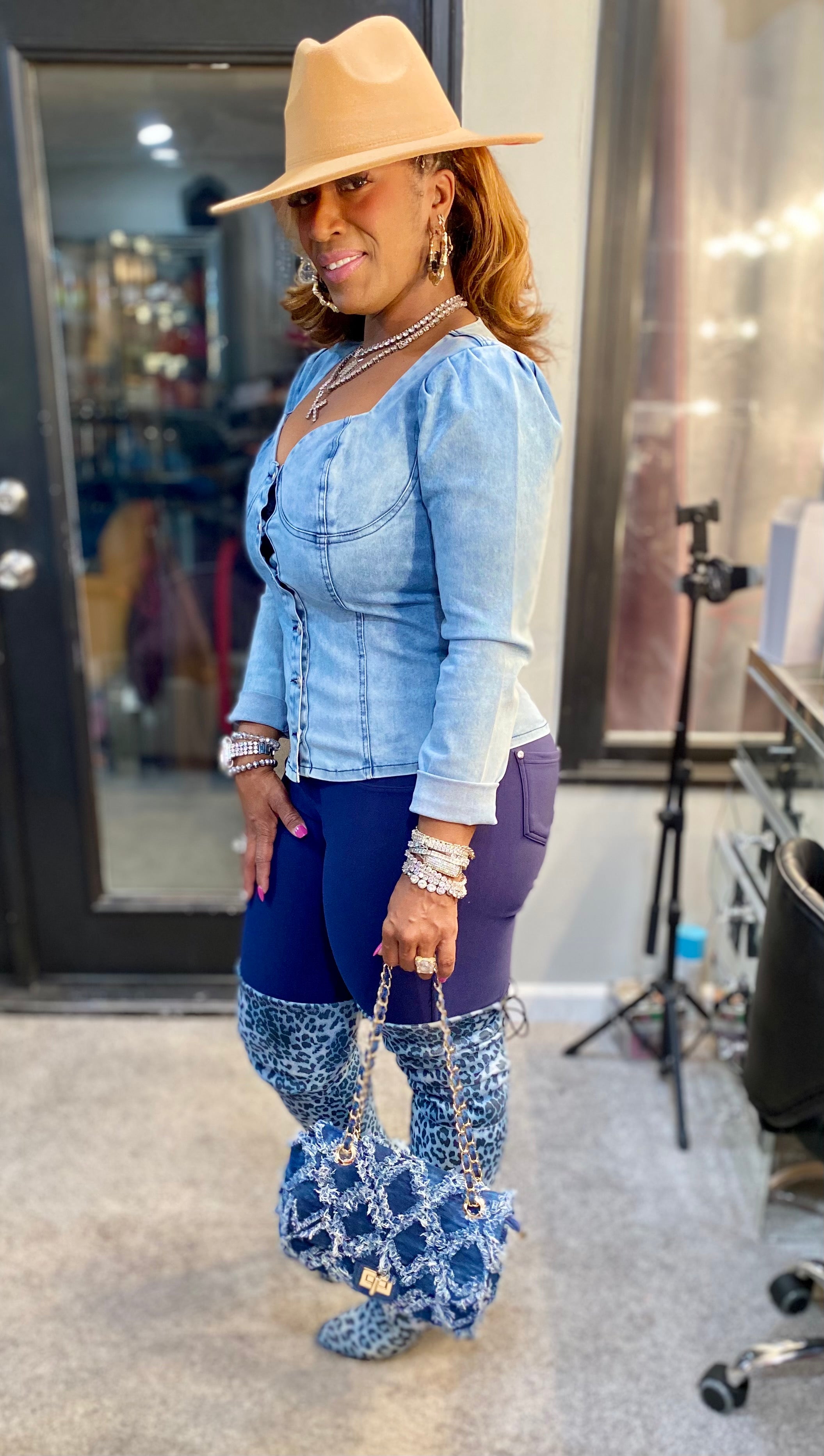 THE LUXE NK GLAM DENIM TOP - NK98