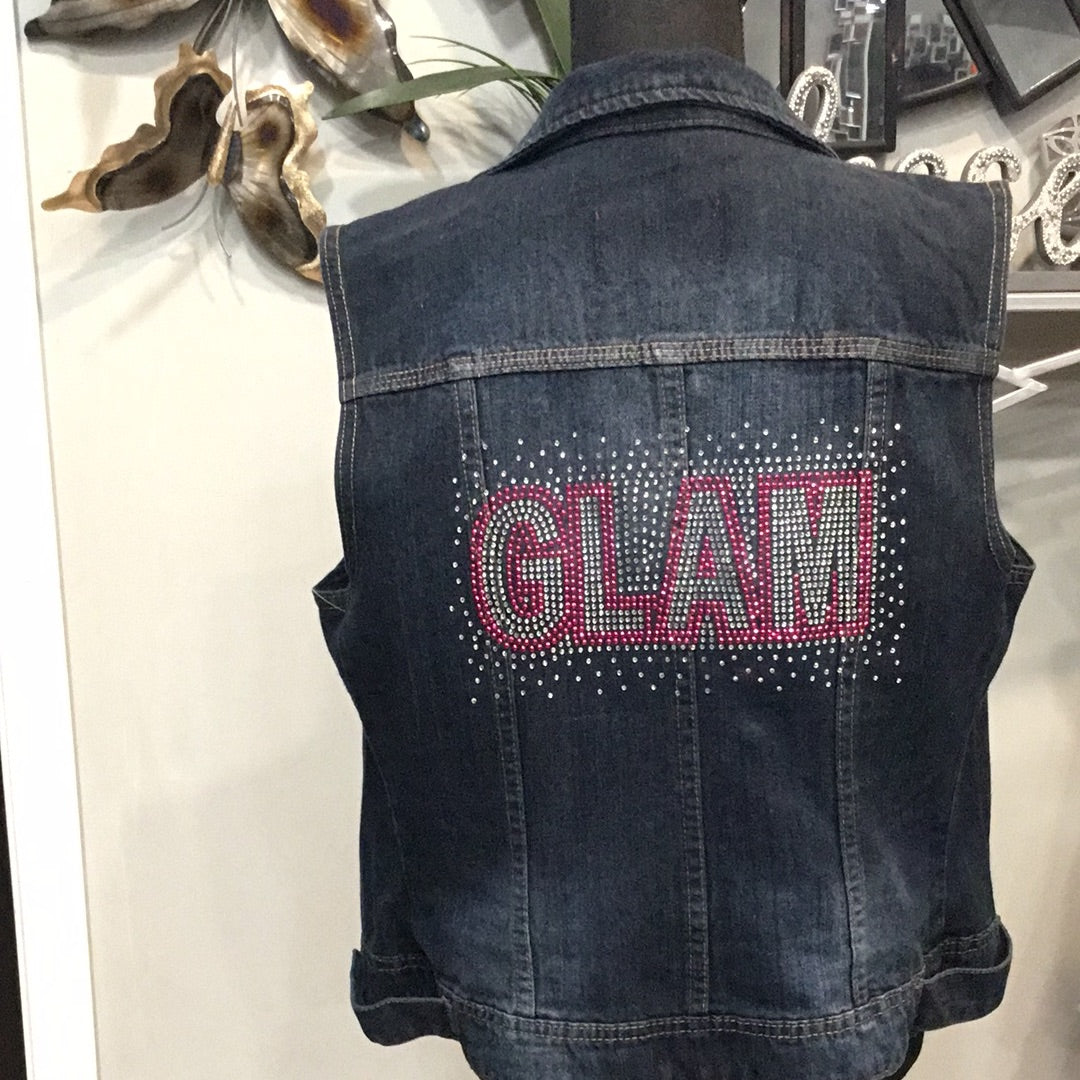 THE LUXE NK GLAM DARK BLUE JEAN SLEEVELESS JACKET-NK75