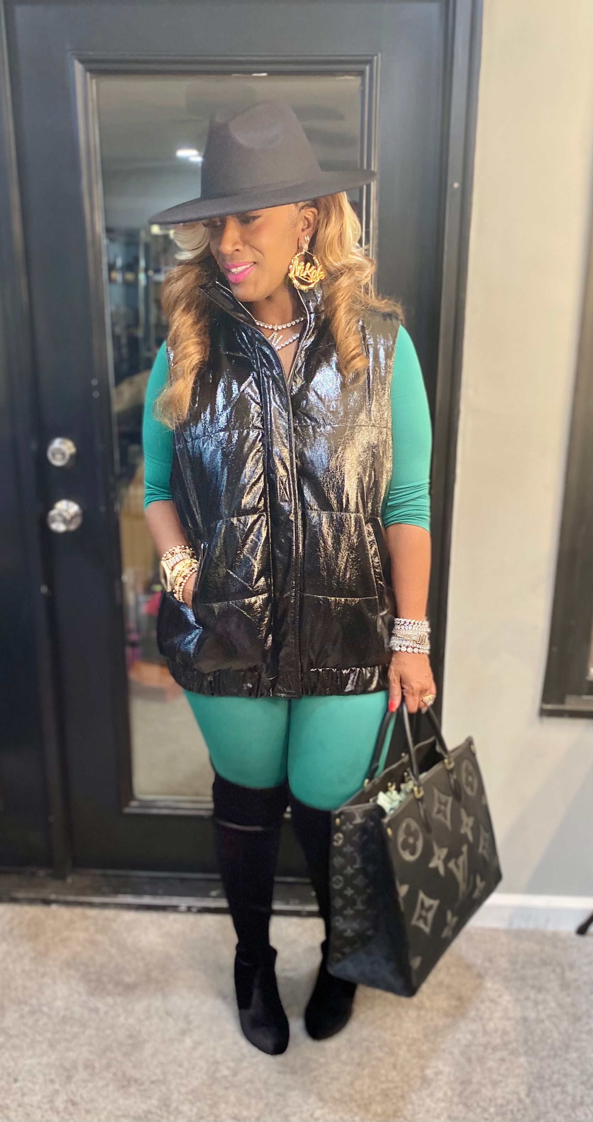 THE LUXE NK GLAM FAUX SHINY LEATHER VEST - NK148