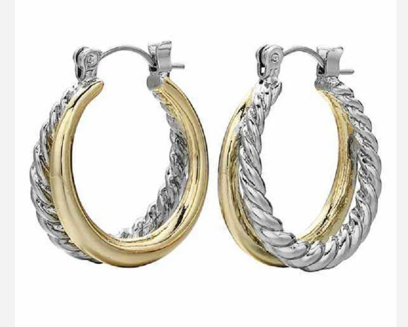 THE LUXE NK GLAM GIRL LUXURY JEWELRY COLLECTION - SILVER/GOLD ROPE HOOP EARRINGS - ER8440