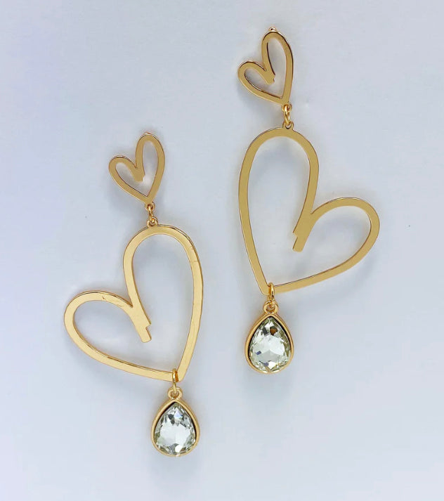 THE LUXE NK GLAM GIRL ACCESSORY & BELT COLLECTION - DOUBLE HEART RHINESTONE EARRINGS  - VE3327