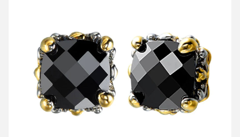 THE LUXE NK GLAM GIRL LUXURY DESIGNER INSPIRED COLLECTION - 14K GOLD PLATED 2 TONE RHINESTONE STUD EARRINGS  COLLECTION