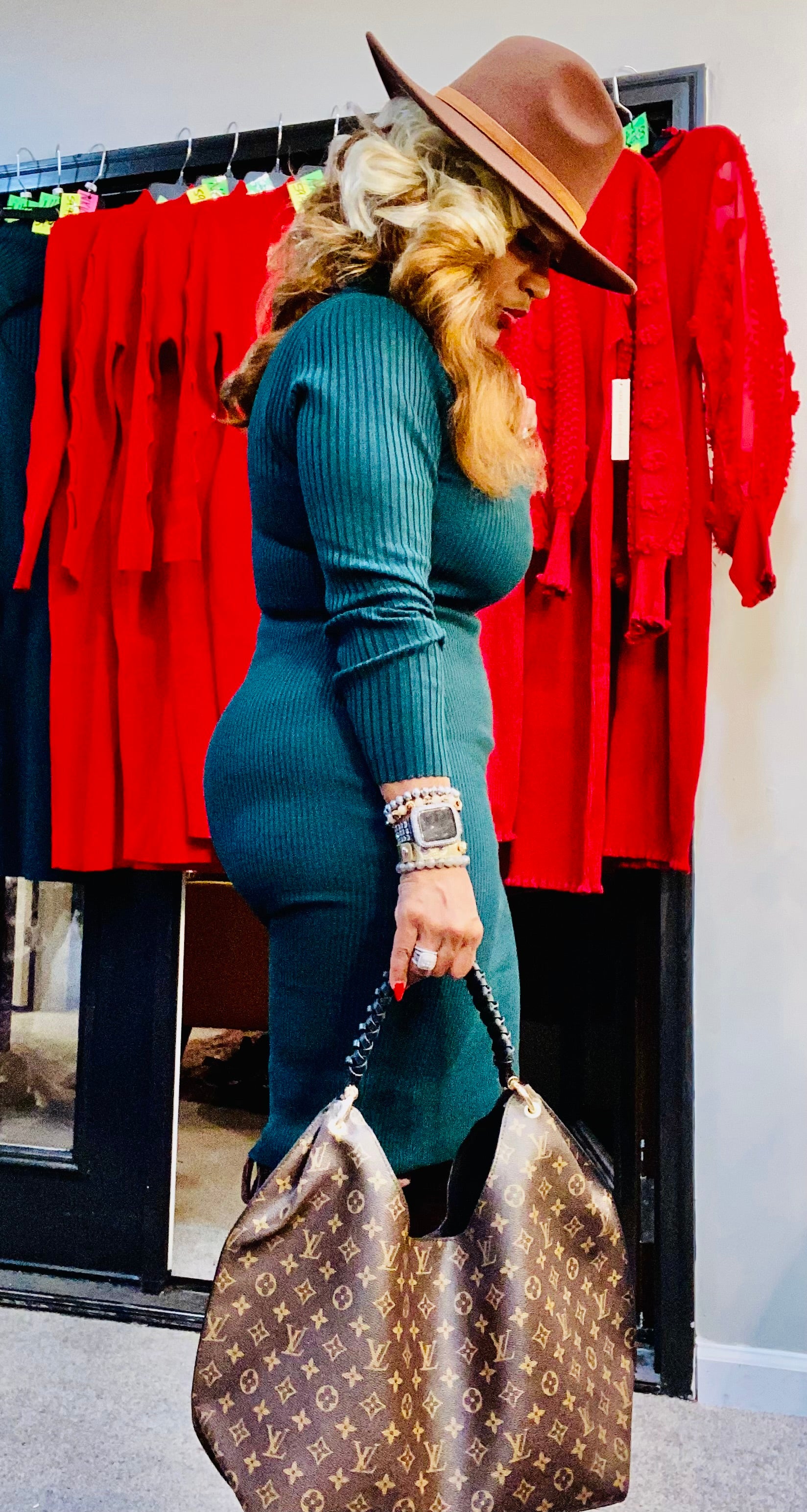 THE LUXE CLASSIC NK FORREST GREEN SWEATER DRESS-NK161