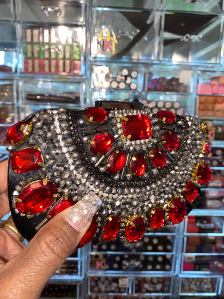 THE LUXE NK GLAM ACCESSORIES & BELT COLLECTION- OVAL SHAPED FORMAL RHINESTONE CLUTCH BAG - MMA1006