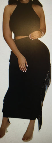 THE LUXE CLASSIC NK BLACK SLEEVELESS FRINGE 2PC SET- NKA4024