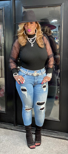 THE LUXE NK GLAM JAGGED EDGE RIPPED DISTRESS JEANS - NK305