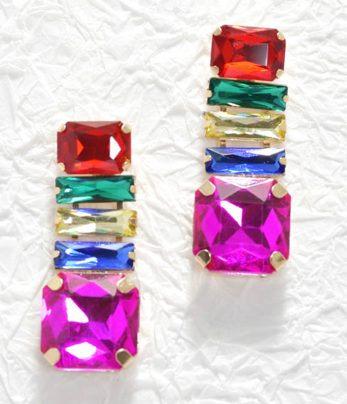 THE LUXE NK GLAM GIRL ACCESSORY & BELT COLLECTION - MULTI COLORED RHINESTONE EARRINGS -  -
