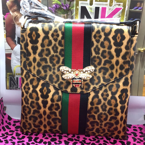 THE LUXE NK GLAM GIRL LUXURY HANDBAG COLLECTION - THE CINDY LEOPARD BEE CROSSBODY - NKLCB107