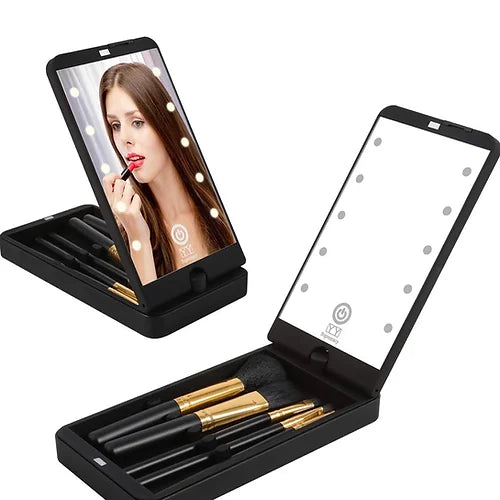 THE LUXE NK GLAM FLY GIRL BEAUTY COLLECTION - MAKEUP BRUSH CASE WITH LIGHTED MIRROR