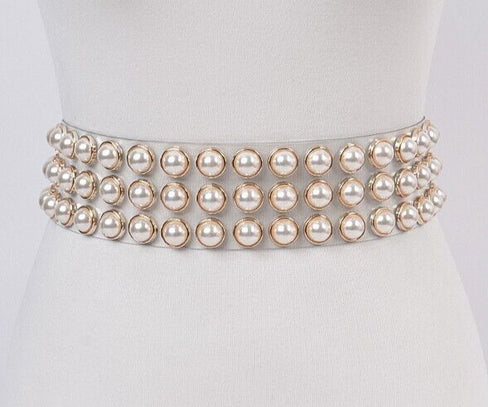 THE LUXE NK GLAM GIRL ACCESSORY & BELLT COLLECTION - THE CLASSIC WIDE CLEAR & PEARL PLUS SIZE BELT - HB101