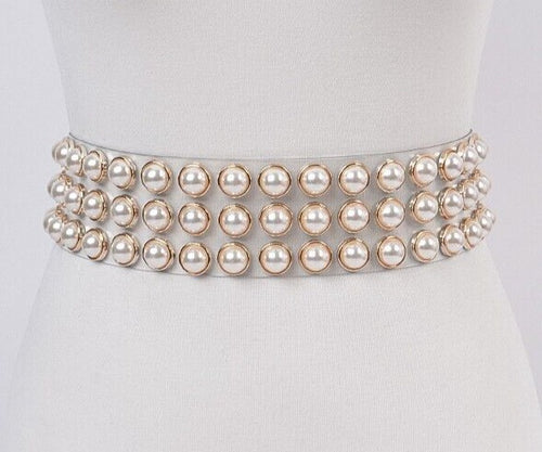 THE LUXE NK GLAM GIRL ACCESSORY & BELLT COLLECTION - THE CLASSIC WIDE CLEAR & PEARL PLUS SIZE BELT - HB101